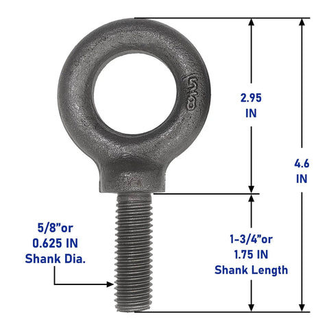 Heavy Duty Lifting Eyebolts Set, Five Eighths Inch By One And Three Quarter Inch, 2 Pack, Industrial Grade Heavy Duty Forged Steel