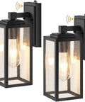 Two Pack Dusk-To-Dawn Sensor Outdoor Wall Light Fixtures, Black Exterior Sconce With Anti-Rust Aluminum Frame And Tempered Seeded Glass