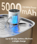 Cordless Wide Tray Dog Water Fountain With 5000mAh Battery Powered Pet Water Dispenser showcasing battery and tray.