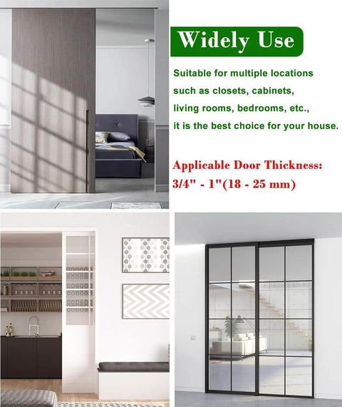 Double Sliding Door Track Hardware Kit For Bypass Doors For Three Quarter To One Inch Doors With Floor Guide And Rollers Top Mount Pocket Closet Track System Silver 39 Inch Length Smooth Quiet Glide Easy Install installed in various interior settings