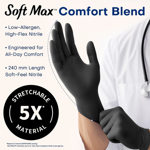 Black Nitrile Disposable Gloves, Powder Free And Latex Free, Chemical Resistant Medical Exam Gloves, Food Safe For Kitchen And Lab, Pro Grade Heavy Duty Durable Large Size 1000 Count