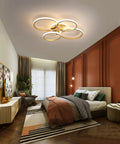 40W Modern Ceiling Light With 2 Ring Design Dimmable Flush Mount Fixture Remote Control Gold Acrylic Chandelier in bedroom