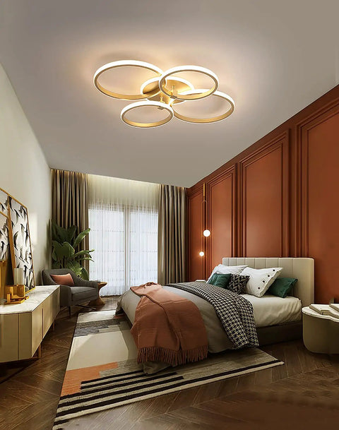 40W Modern Ceiling Light With 2 Ring Design Dimmable Flush Mount Fixture Remote Control Gold Acrylic Chandelier in bedroom