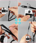 Set Of Two Mechanical Handheld Tally Counters With Lanyard Four Digit Battery Free Clicker For Inventory Tracking No Sweat Easy Grip Lightweight Body Dead On Accuracy Ergonomic Thumb Press Action Top Shelf Gear Dependable Day To Day Counting Tool, shown attaching lanyard.