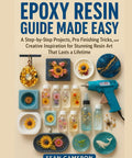 Resin Project Guide For Beginners And Pros book cover featuring resin art projects and tools on a neutral background.