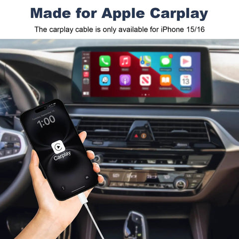 Plug And Play CarPlay Cable For iPhone 17 16 15 Pro Max in use with in-car system display, white cable visible