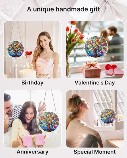 Jigsaw Puzzle Sun Catcher Kit With 83 Pieces DIY Unique Dawn Blossom Sea Design displayed as a handmade gift for various occasions