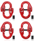 Four Pack Three Eighths Inch G80 Alloy Steel Hammerlock Coupling Links Painted Finish Built Tough Heavy Duty Connecting Link Set With 7100 Lb Working Load Limit Anti Corrosion Build displayed in a square layout