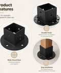 Heavy Duty 2X2 Square Post Floor Mount Brackets 4 Pack Black Coated Steel Deck Railing Bases showing wide round base and durable finish.