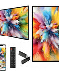 Top Shelf 15.6 Inch Wall Mount Digital Advertising Media Player Display With Crisp 4K Ultra HD Output showcasing colorful artwork and remote.