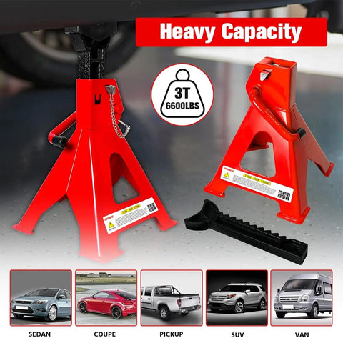 Heavy Duty 3 Ton Jack Stands With 11.22 To 16.54 Inch Adjustable Height, Double Pin Locking, Extra Rubber Pads, Sturdy Pyramid Base, Ideal For Trucks Home Garage Lifting, 1 Pair Red