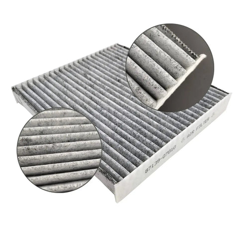 Close-up of Engine Air Filter And Carbon Cabin Air Filter Combo For Toyota Corolla 2009 2019 with filter texture details.