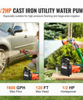 Portable 1600 GPH Water Transfer Pump With Half Horsepower in use for car washing and garden irrigation