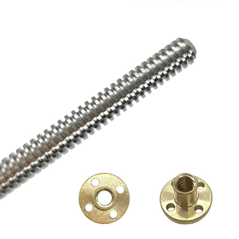 Two 200mm Tr8X2 Lead Screws With T8 Brass Nuts For Your 3D Printer Z Axis Upgrade, Acme Thread, 2mm Pitch, 1 Start, 2mm Lead