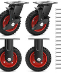 6 Inch Heavy Duty Rubber Casters Wheels With Knobby Tread For Dolly And Cart Up To 1800 Lbs, Industrial Grade Castors