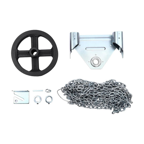 Garage Door Jackshaft Chain Hoist 1 To 1 Reduced Drive, 331 Lbs Capacity, components including chain, gear, and brackets