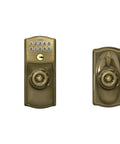 Camelot Keypad Lock With Knob, Keyless Door Entry And Electronic Lock, Flex Lock Auto Lock Option, Antique Brass Finish, FE595 CAM 609 GEO
