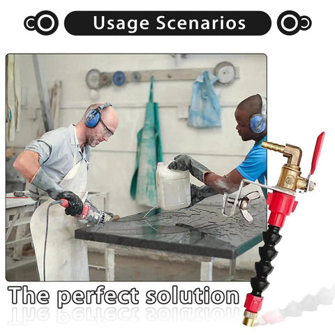 Workers using Pro Grade Dust Busting Misting System Water Sprayer For Tile Cutting And Grinder Dust Removal Nozzle