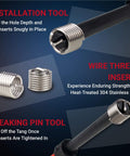 320-Piece Thread Repair Kit For SAE And Metric Threads With HSS Drill Bits Taps 304SS Inserts And Break Off Pins Pro Grade Automotive And Machinery Restoration Tool Set image showing installation tool, wire thread inserts, and breaking pin tool.