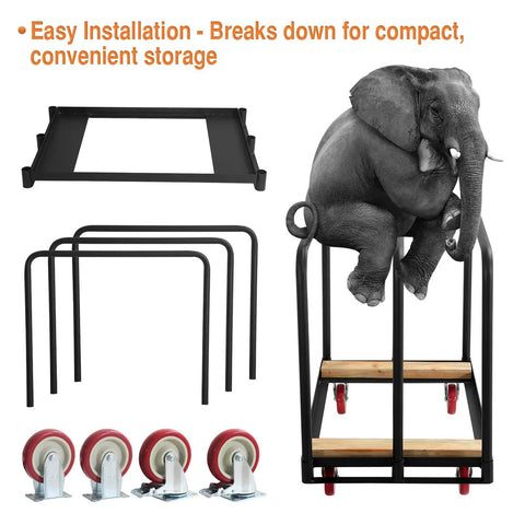 Beefy Heavy Duty Panel Cart With Wood Ends And Steel Frame, 1500 Lb Capacity, 36 By 24 Inch Platform, 5 Inch Casters, disassembled view