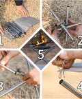 Five-step assembly of 22 Inch Outdoor Folding Fire Pit For Camping And Backyard Fun, Upgraded 304 Stainless Mesh BBQ Fire Bowl With Heat Resistant Mat And Carrying Bag.