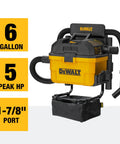 Heavy-Duty Wall-Mount Wet-Dry Vacuum For Garage And Shop, 6 Gallon Capacity, 5 Peak HP Motor, DXV06G Beast Mode Suction