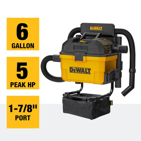 Heavy-Duty Wall-Mount Wet-Dry Vacuum For Garage And Shop, 6 Gallon Capacity, 5 Peak HP Motor, DXV06G Beast Mode Suction