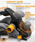 Beefy Seven Point Five Amp Corded Electric Planer With 16500 RPM featuring ergonomic handles and depth adjustment knob