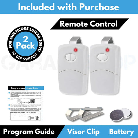 Two Pack Multi Code Garage Door Opener Remote 3089 MCS412001 2 Button Compatible With 300 MHz Receivers Works With Model 109950