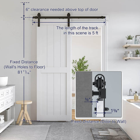 White Sliding Barn Door 30 By 80 Inches Made From MDF With Waterproof PVC Coating Pre Drilled Ready To Assemble Includes 5 Foot Black Sliding Door Hardware Kit And Handle H Frame Built To Last For Smooth Operation in modern bathroom