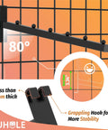 10 Pack Gridwall Waterfall Hooks With 12 Inch 6 Ball Faceouts for retail display, black powder-coated on wire grid panels, close-up view.