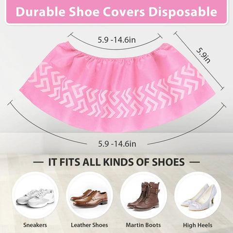 Diagram of 100 Pack Disposable Indoor Shoe Covers Non Slip Durable Recyclable Non Woven Booties One Size Fits All Pink For Office