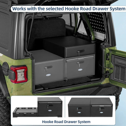 Modular Overland Rugged Drawer Toolbox For Jeep Wrangler JK JL Unlimited 4 Door And Ford Bronco 4 Door installed view
