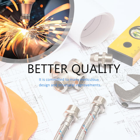 Manufacturing tools and blueprints with text overlay about meticulous quality improvements in industrial design.
