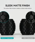 Carbon Fiber Reinforced PETG Filament 1.75mm Ten Percent Carbon Fiber For Maximum Strength And Rigidity Real World Heat Resistant Matte Black 1kg shown in matte and shiny finishes, highlighting texture differences.