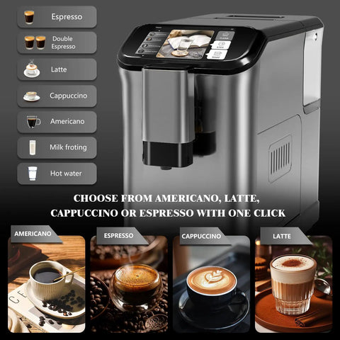 Super Automatic Espresso Machine Packs 20 Bar Pressure And Built In Conical Burr Grinder To Brew Smooth Lattes And Cappuccinos No Sweat Daily Routine with interactive touchscreen and drink options.