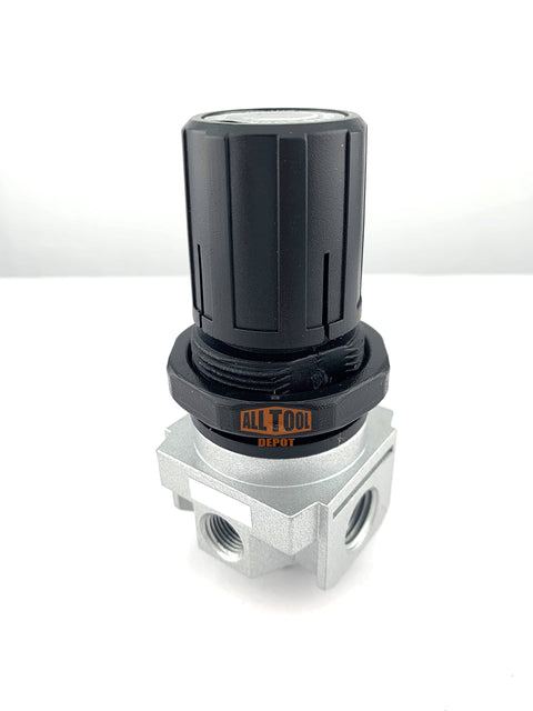 Universal Air Regulator With Check Tank Design, Easy Install, In Line Or Modular Mount, One Quarter Inch NPT Reg Port And One Eighth Inch Gauge Port, Full Flow Gauge Ports, Flexible Pneumatic Control For Regulated Pressure In Tools.