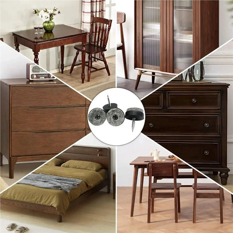 Heavy Duty Furniture Sliders For Carpet And Hardwood With Thick Felt Pads Screw In Chair Glides showcased with wooden furniture.