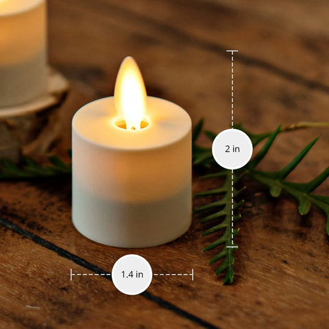 Flameless Flickering Tealights In Pearl Ivory Set Of 4 Realistic LED Flame Battery Operated Votive Candles on wooden table