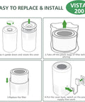 Installation guide for 2 Pack Vista 200 Replacement Filter For Vista 200 Air Purifier, easy install, four-step process