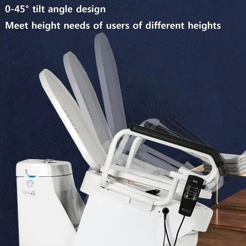 Electric Toilet Seat Booster Lifter For Seniors Adjustable 0 To 45 Degree Rise with tilt angle design for varied heights.