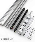 Package contents of Concealed Barn Door Hardware Kit With Soft Close, Invisible Wall Mount Aluminum Track For 28 To 32 Inch Openings