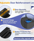 Built Tough Heavy Duty Door Reinforcement Lock For Inward Swinging Doors Screw Mounted Safety Latch With 800 Lb Strength Aluminum Alloy Build Adjustable Knob Ideal For Apartments And Hotels Black 1 Pack, showing adjustable 8mm latch, grooved design, and rubber protective pad.