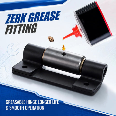 Zerk grease fitting on solid steel hinge for 4 Pack Weld On Butterfly Hinges Heavy Duty Gate Hardware Solid Steel Center Pin Shaft.