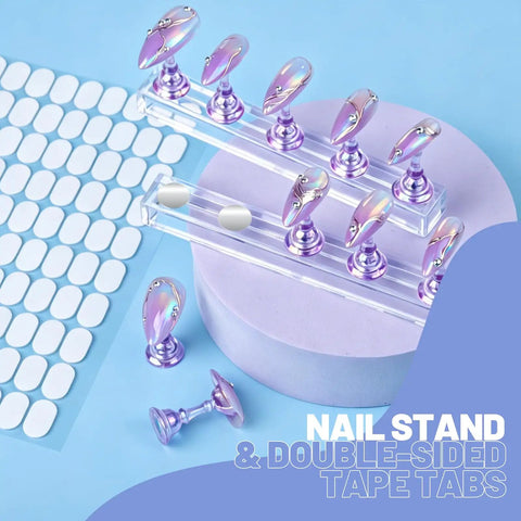 Nail Art Tools Set With 23 Pcs Brushes And 5 Pcs Dotting Tools, Magnetic Nail Stand, 100 Double Sided Adhesive Tabs in purple finish