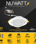 4 Inch Gimbal LED Recessed Light Canless Eyeball LED Fixture With 5 CCT Selectable 2700K 3000K 3500K 4000K 5000K Dimmable