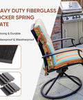 Rock Solid Black Patio Chair Spring Plates 8 Pack Heavy Duty Fiberglass Replacement Springs Fits Like A Glove For Universal Outdoor Swivel Rocker Upgrades on a swivel chair with colorful cushion.