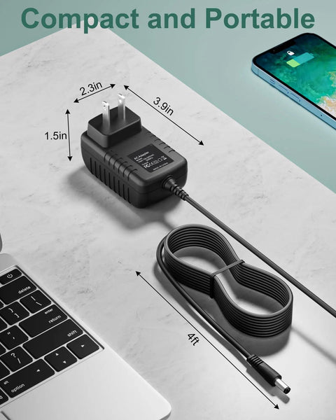 Rock Solid 6V AC Adapter No Sweat Plug And Play Charger compatible with Skil and Bosch Power Tools, features dimensions and cable length.