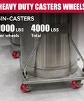 Heavy Duty Industrial Casters With Tough As Nails Solid Polyurethane Wheels And Rust Proof Stainless Steel Brackets, 2 Rigid 2 Swivel Set For Factory Gear, Beefy 4000 Lbs Capacity Made In Usa For No Sweat Moving on a stainless steel cart.