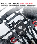 Direct Mount High Torque Coreless Servo for 1 to 18 RC Cars, shown directly mounted in a crawler without separate mount.